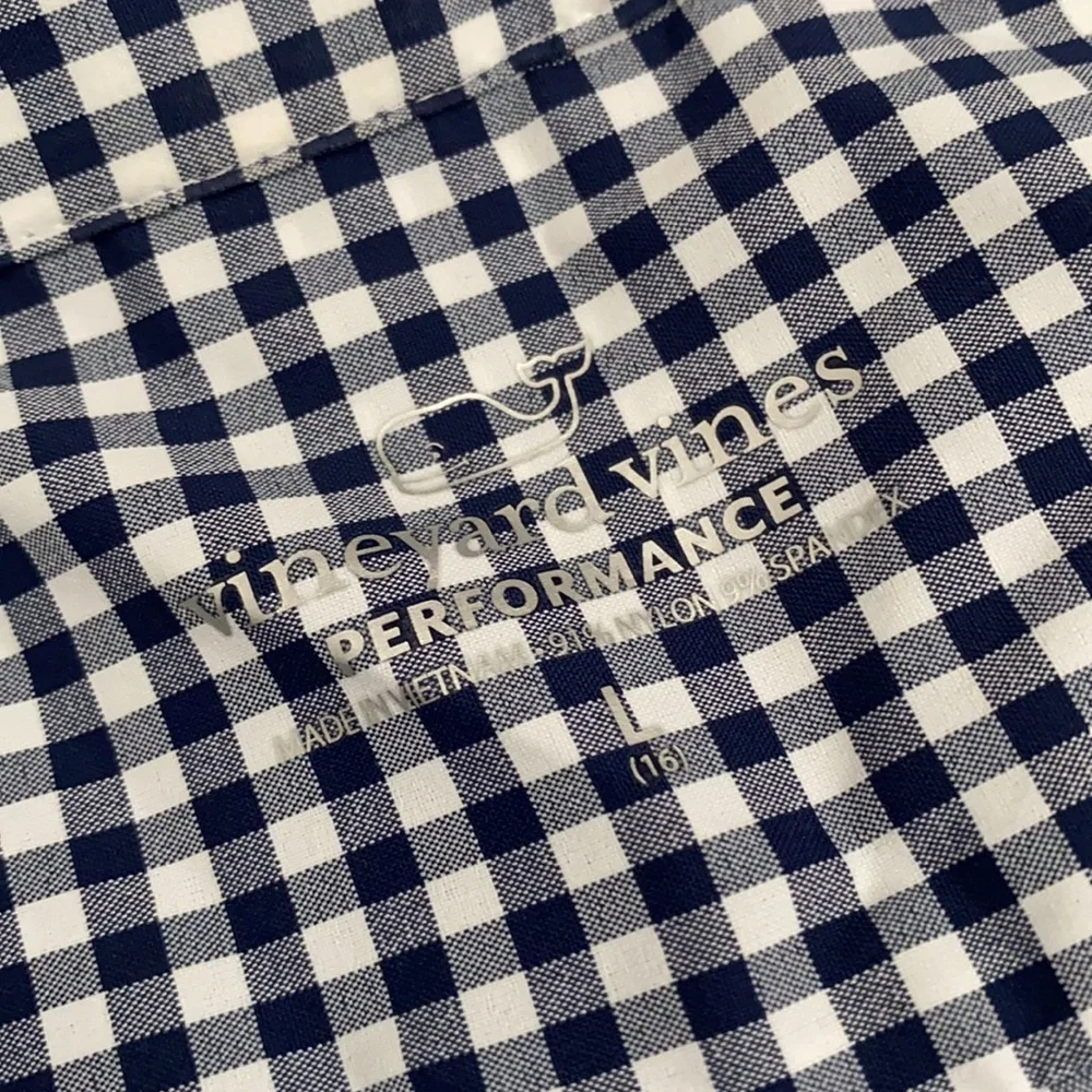 Vineyard Vines | Performance Gingham Button Down Nylon Whale Shirt Blue (L/16) - Picture 9 of 16